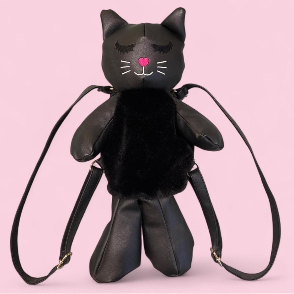 Betsey Johnson Black Cat Plush Backpack